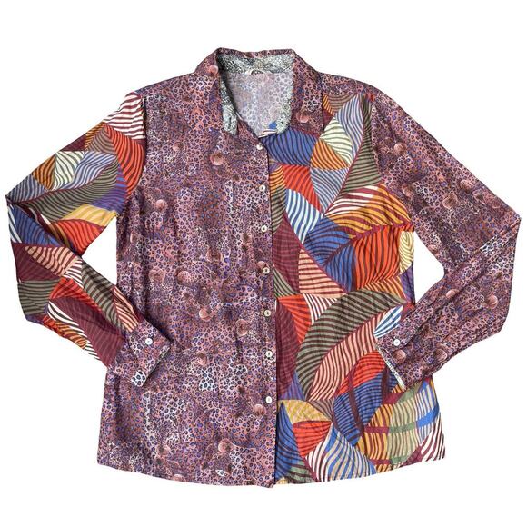 Miki Thumb Multicolor Cotton Button Front Shirt Leopard & Leaf Print - XL - Picture 2 of 10